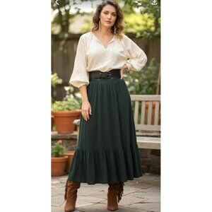 Monn NWT Modesty Jersey Whimsygoth Ruffle Elastic Waist Black Long Skirt 1XL